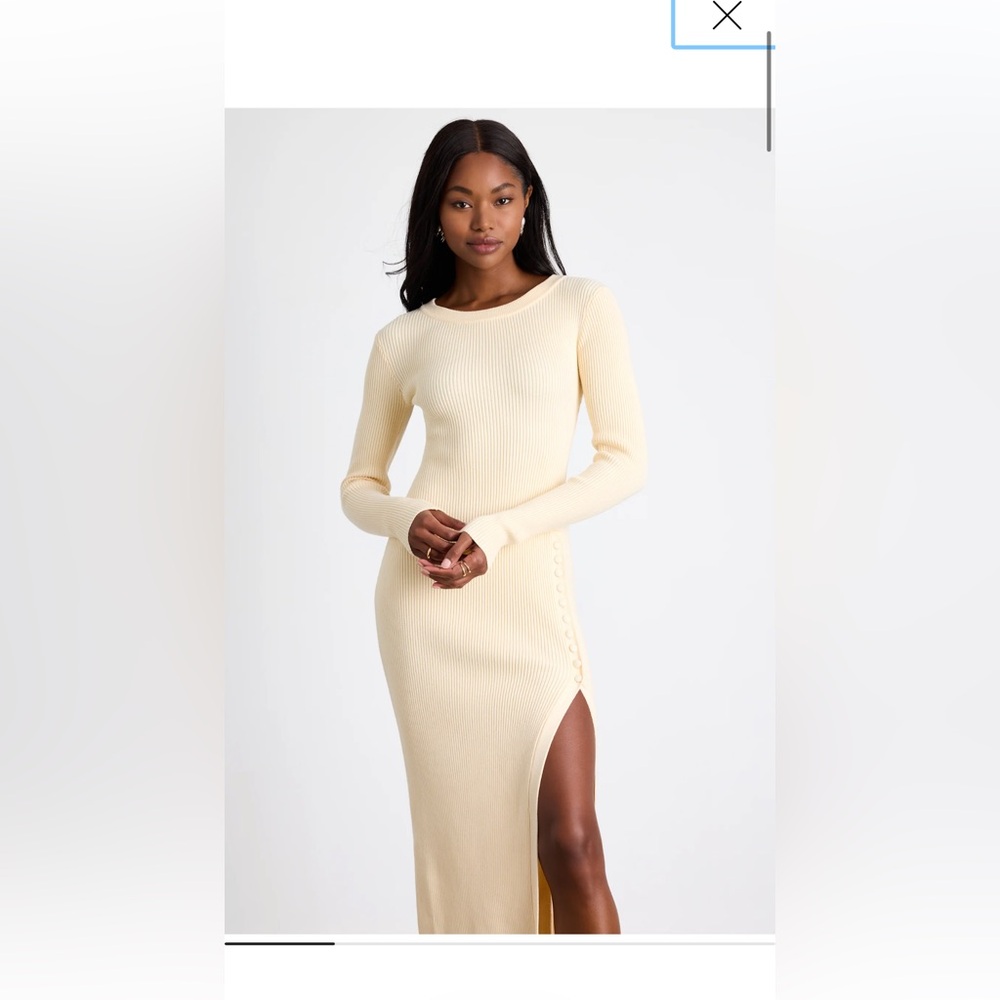 NWT Lulus Refined Attitude Cream Ribbed Side Button Midi Sweater Dress